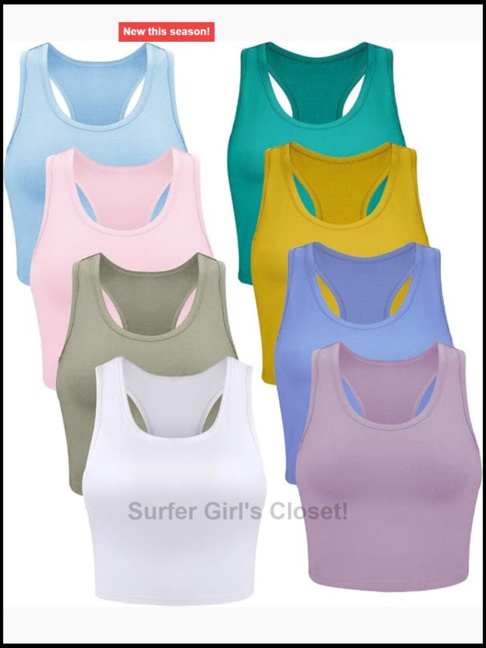 8 Pack Racerback Crop Tank Top Cotton Spandex Sleeveless Scoop Neck
